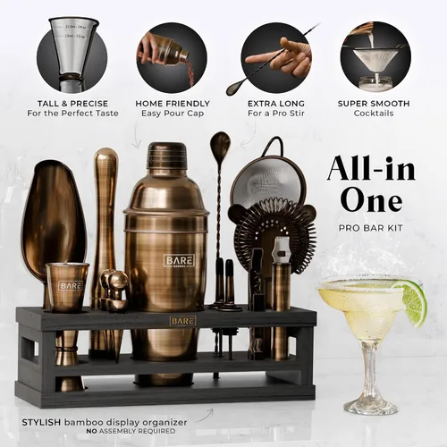 Vista 2 de BARE BARREL® Mixology Bartender Kit Bar Set Juego de coctelera de 16 piezas Herramientas de mezcla de Martini Barware para el hogar Incluye 35