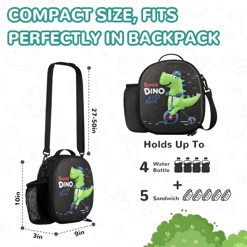 Vista 6 de Lonchera aislada para niños con correa de hombro ajustable impermeable, bolsa de almuerzo reutilizable para niñas y niños, bolsa térmica lavable