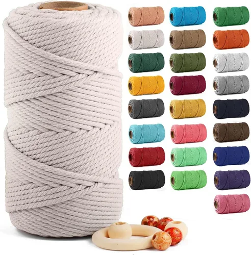 Vista 38 de ZUEXT Cordón de algodón para macramé de 4 mm x 500 m, ZUEXT Cordones trenzados naturales hechos a mano en verde manzana de 4 hebras, cuerda de lana