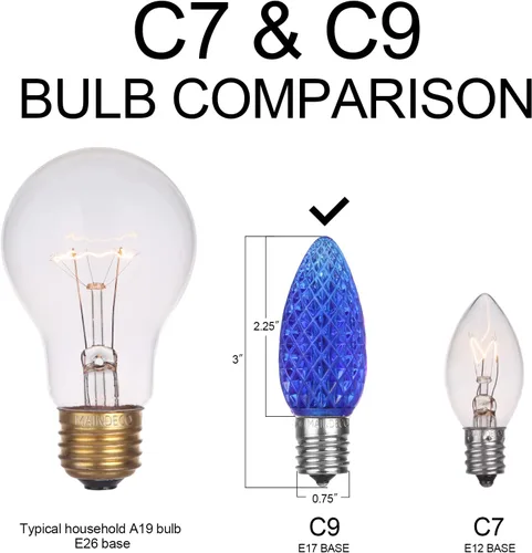 Vista 3 de Paquete de 25 bombillas LED G40 de repuesto, 120 V 0.5 W, base E12, para tira de luces al aire libre, C9 facetado azul