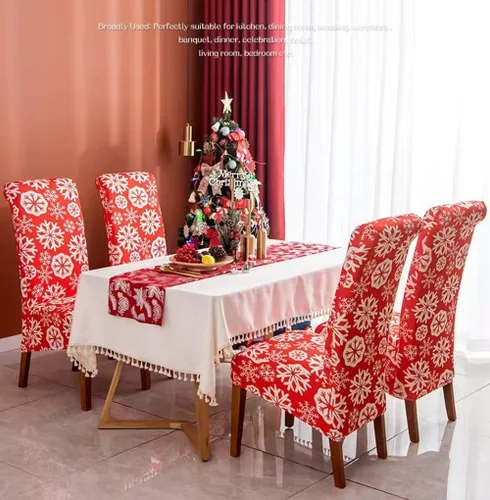 Vista 5 de Juego de 4 Fundas de Silla de Navidad, Fundas de Asiento para Sillas de Cocina y Comedor, Fundas de Silla de Papá Noel, Decoraciones de Navidad