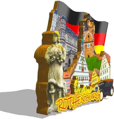 Vista 2 de Imán de Alemania Rothenburg para nevera de madera 3D, monumentos de viaje, coleccionables, recuerdos, decoración hecha a mano -295