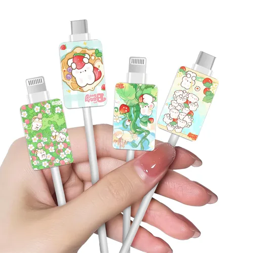 Vista 15 de Bonito protector de cable floral para cargador de iPhone, patrón de lavanda, camelia, girasol, ramo de flores, encaje, cerezo en flor, set de 6
