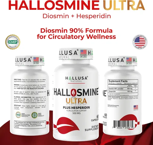 Vista 3 de Hallusa Natural Hallosmine Ultra Diosmin 500mg y Hesperidina 150mg – Piernas pesadas, hinchazón y vena – Suplementos para la circulación sanguínea