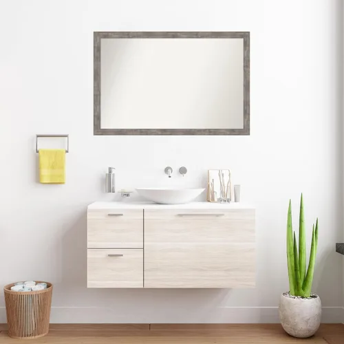 Vista 509 de Amanti Art Silver Bathroom Mirror for Over Sink, 26x35 Custom Made Marred Pewter Rectangle Vanity Mirror, Large Casual Wood Frame, Hangs Horizonally