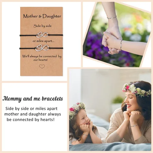 Vista 2 de MANVEN Regalos para el día de San Valentín para niños, pulseras de madre e hija, pulseras de deseos a juego con corazón para mamá e hija, regalo
