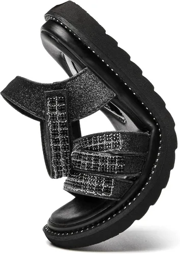Vista 5 de DADAWEN Sandalias de verano para niñas con diamantes de imitación y puntera abierta con purpurina para exteriores (bebésniños pequeñosniños grandes)