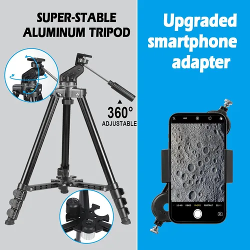 Vista 3 de Telescopio Celticbird para adultos de alta potencia, apertura de 80 mm, montura AZ de 600 mm, telescopio refractor para niños principiantes