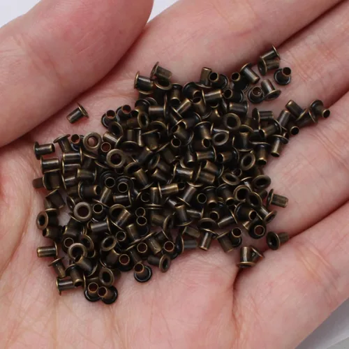 Vista 5 de Litoexpe Ojales Pequeños de 1.5MM, 200 Piezas, Ojales Autoadhesivos para Núcleos de Cuentas, Ropa, Cuero, Lona (Latón Antiguo)