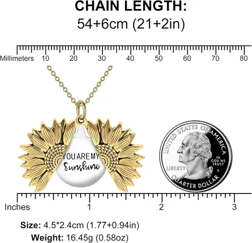 Vista 6 de sloong You Are My Sunshine Engraved Necklace Inspirational Sunflower Locket Necklace Jewelry Mother's Day Gift for Women Girlfriend