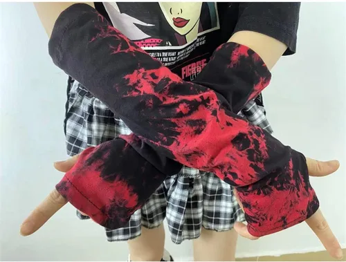 Vista 5 de Guantes góticos sin dedos para mujer, accesorios steampunk góticos, mangas negras