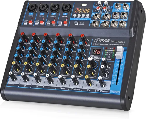 Vista 11 de Pyle Mezclador de audio profesional Placa de sonido Interfaz de sistema de consola de 4 canales USB digital Bluetooth MP3 Entrada de computadora 48V