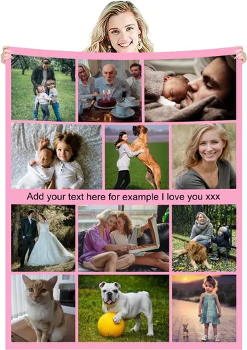 Vista 11 de Manta de fotos personalizada con collage de texto, imagen, regalo de cumpleaños de boda para adultos, bebés, niños, niñas, niños, papá, mamá, 1 Foto