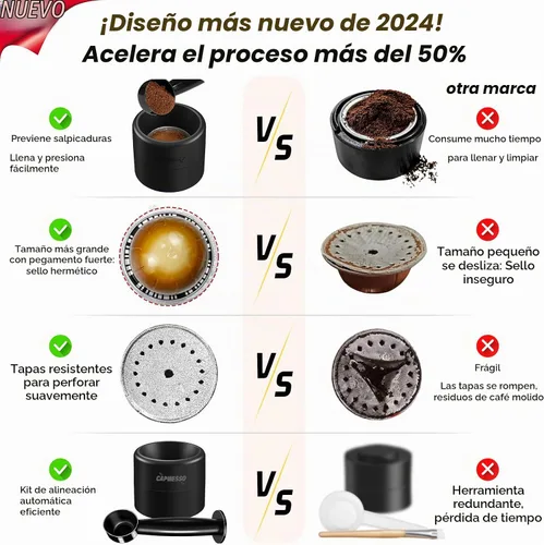 Vista 6 de CAPMESSO Kit de recarga de cápsula Vertuoline reutilizable, 2024 innovador para sello más rápido, cápsulas reutilizables Vertuoline con cepillo