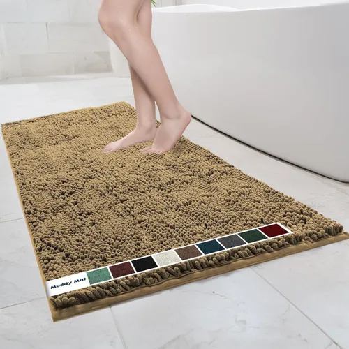 Vista 39 de Muddy Mat Alfombras de Baño de Chenilla de Microfibra de Secado Rápido Antideslizantes Lavables, Extra Gruesas, Suaves y Altamente Absorbentes Gris