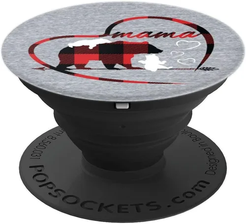 Vista 4 de Bonito teléfono celular Pop Socket Mama Bear 2 Cubs Plaid Mom Gifts – PopSockets Grip y soporte para teléfonos y tabletas, Negro