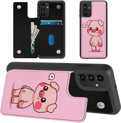 Vista 26 de Funda tipo cartera para Samsung Galaxy A14 5G con tarjetero y bloqueo RFID, piel sintética suave, función atril, cierre magnético, funda delgada