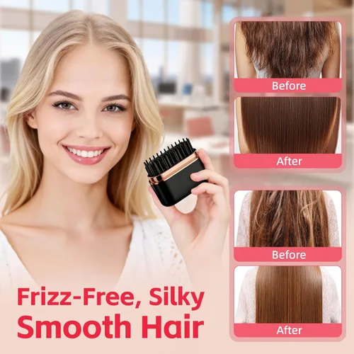 Vista 3 de Mini cepillo alisador de pelo, alisador de pelo portátil, peine alisador de viaje inalámbrico para mujeres, cepillo de calentamiento rápido
