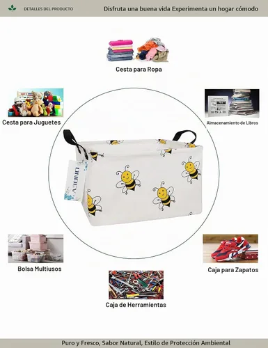 Vista 3 de Contenedor de almacenamiento rectangular de tela, cesta plegable de impresión de abeja