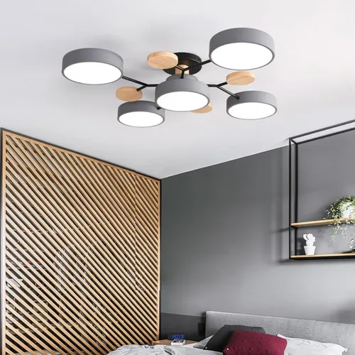 Vista 3 de Lámpara de techo LED moderna, lámpara LED regulable de 55 W, lámpara de techo moderna de montaje empotrado, lámpara de techo de madera para sala