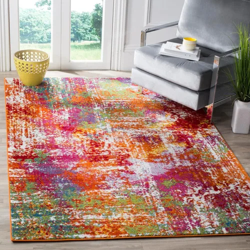 Vista 5 de SAFAVIEH Watercolor Collection - Alfombra para pasillo, 2 pies 3 pulgadas x 8 pies, naranja y verde, diseño abstracto bohemio moderno, no desprende