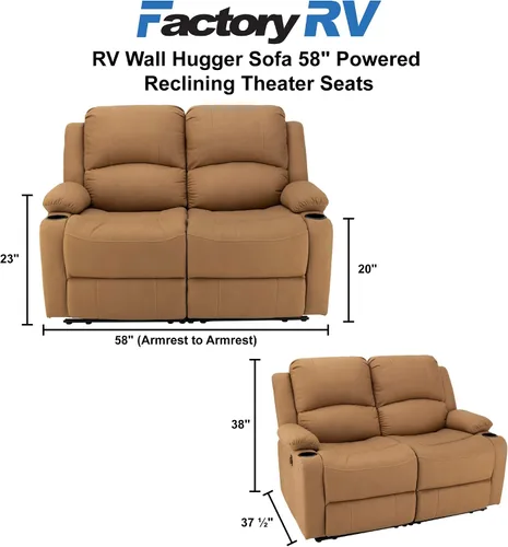Vista 3 de Camper Comfort Asientos reclinables de pared de 58 pulgadas Sofá reclinable doble para caravana Sofá RV Sofá reclinable de pared Asiento