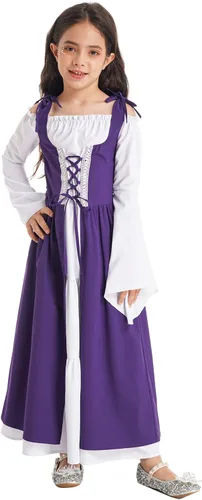 Vista 2 de Nikiikoo Vestido vintage renacentista para niños y niñas, vestido gótico medieval, vestido largo para Halloween