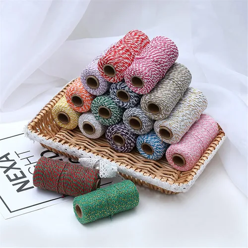 Vista 2 de 1 rollo de cuerda de algodón colorida de 0.0787 in de 109 yardas, cuerda para panaderos, manualidades DIY, envoltura de regalos, Navidad, boda #02