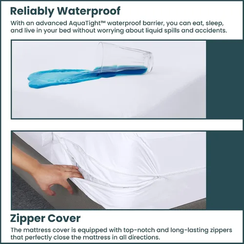 Vista 5 de Greaton, Funda protectora de colchón ultra suave con cremallera, impermeable, transpirable y silenciosa, se adapta a colchones de 6 a 9 pulgadas