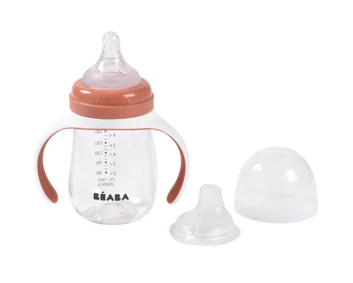 Vista 7 de BEABA - Vaso de transición 2 en 1 para beber, antiderrames, incluye asas extraíbles, pezón de silicona para biberón y boquilla suave, 7 onzas