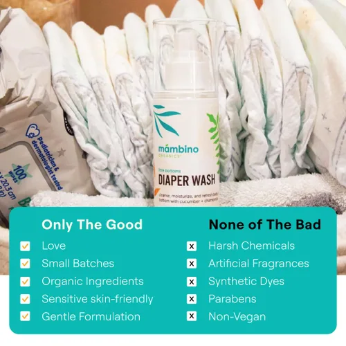 Vista 4 de Mambino Organics Lavado de área de pañales, suave spray para dermatitis del pañal sin enjuague para pieles sensibles, agua de limpieza para bebés