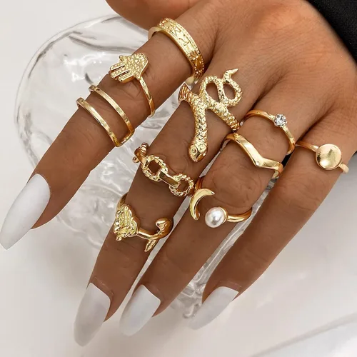 Vista 4 de Juego de 68 anillos para nudillos dorados para mujeres y niñas apilables bohemios para articulación media de cristal tallado plateados con orificios