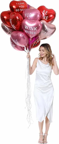 Vista 8 de 18 globos de corazón de aluminio de 18 pulgadas con letras de mylar, globos de corazón para el día de San Valentín, proponer matrimonio, boda