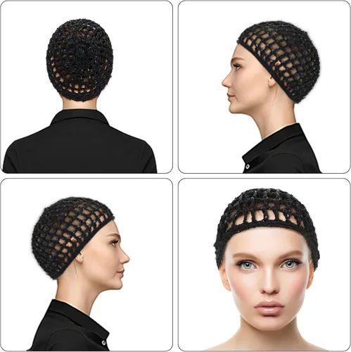 Vista 3 de WLLHYF Gorros de Peluca para Cabello Grueso y Largo, Gorros Ajustables de Red Malla Trenzada para Tejer, Hacer Crochet, Coser, Tejido de Red