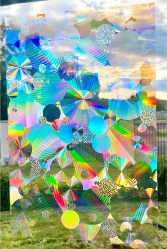 Vista 5 de Rainbow Symphony – Película de ventana de atrapasol arcoíris, película de difracción para ventana, adhesivo de ventana de vitral, película Cristal