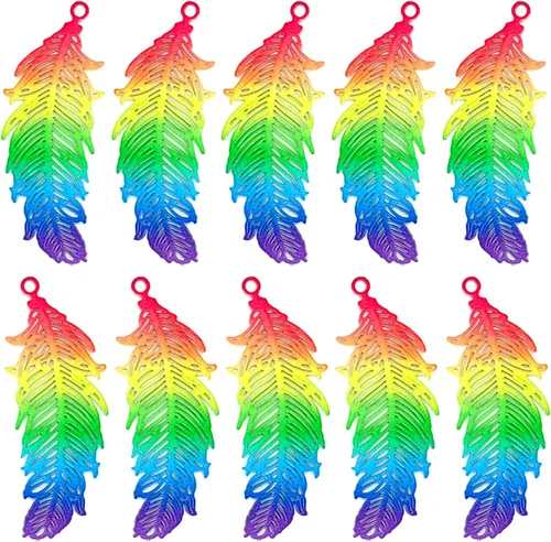Vista 11 de Dijes de plumas de filigrana multicolor colgante de pluma pintado de color hueco para pendientes de bricolaje collares accesorios para fabricación