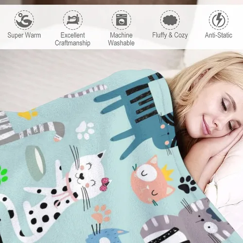Vista 5 de Manta de franela súper suave con diseño de gato, acogedora y ligera para mujeres, niños y adultos, 50 x 40 pulgadas