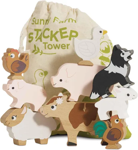 Vista 11 de Le Toy Van Torre apilable y bolsa de madera Petilou Andes 59.1 ft+ Sustainable Wooden Balancing Toy, Rainforest Animal Characters for Toddlers