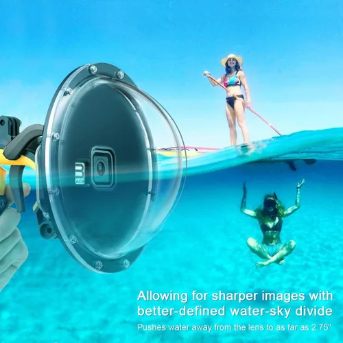 Vista 5 de GEPULY - Puerto domo para GoPro Hero 8 Black, lente de puerto domo con carcasa impermeable, disparador de obturador, agarre de mano flotante