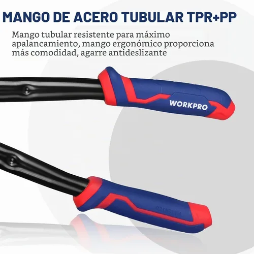 Vista 5 de WORKPRO Cortador de pernos de 18", hoja de acero de cromo y molibdeno, cortador de pernos resistente con agarre de goma suave, herramienta de corte
