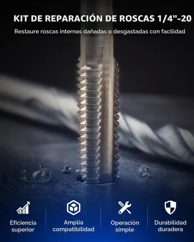 Vista 2 de Kit de reparación de roscas Helicoil de Orion Motor Tech, juego de herramientas de reparación de roscas de 1/4"-20 con broca HSS y 30 insertos