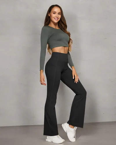 Vista 6 de G4Free Leggings acampanados con forro polar para mujer, cintura alta, pantalones térmicos de yoga con bolsillos de 293133 pulgadas