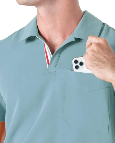 Vista 4 de Mediclo Camiseta médica médica para hombre - Fraser cuello bolsillos pecho camisa ecológica sostenible FYSEL tela ropa de trabajo