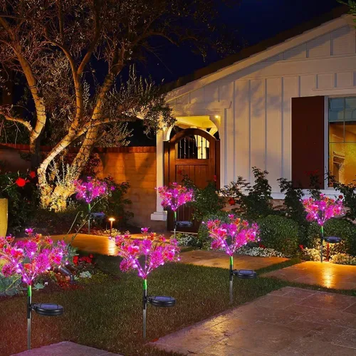 Vista 8 de Neporal Luces solares de jardín al aire libre impermeables IP65, 2 unidades Phalaenopsis flores solares luces solares de jardín impermeables