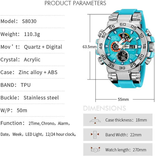 Vista 5 de findtime Mens Watch Sport Military Watches Colorful Waterproof Digital Analog Watch Tactical Outdoor Big Face Wrist Watches Dual Time LED Luminous
