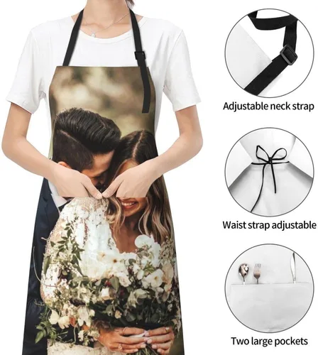 Vista 5 de Delantales personalizados para mujeres y hombres, delantal personalizado con logotipo de texto fotográfico, delantales de cocina personalizados