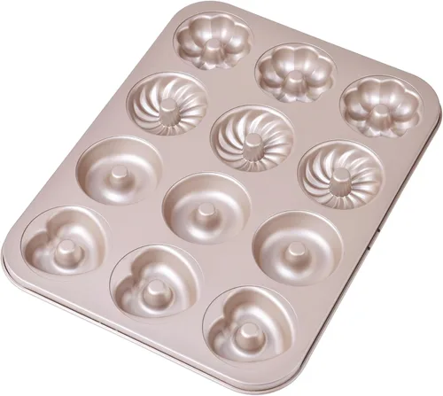 Vista 14 de Molde de Donas Elegante, Molde de Donas de 6 Cavidades, Molde de Bundt de Acero Resistente Antiadherente con Forma de Corazón y Flor, Redondo, Juego