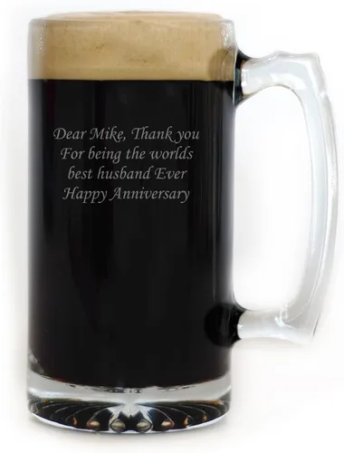Vista 4 de Taza de cerveza personalizada de 25 onzas grabada con tu texto personalizado