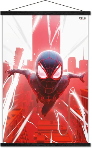 Vista 8 de Marvel's Spider-Man: Miles Morales - Póster de Falling Wall, 22.4 pulgadas de largo x 14.7 pulgadas de ancho, versión enmarcada de madera de granero