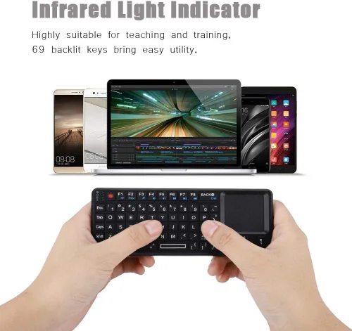 Vista 2 de Teclado táctil inalámbrico de 2.4 GHz, súper delgado y ligero, recargable, ultra delgado, USB retroiluminado, Plug and Play, compatible con HTPC